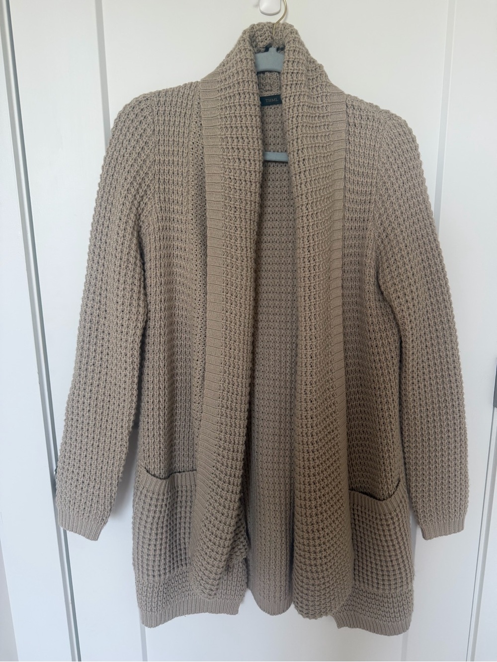 THML Beige Chunky Knit Cardigan Sweater Size S Cozy Open Front